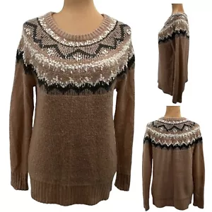 Canyon River Blues Fair Isle Nordic Snowflake Sweater Tan Pink Grey White Medium - Picture 1 of 12