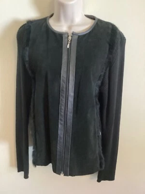 Chaqueta Suéter Cynthia Steffe Gamuza y Cuero Borde de Piel Cremallera Tejida Talla Grande Foto 1 de 4