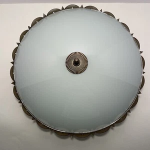 Vtg Bronze Pie Crust Ceiling Light Fixture MCM Atomic UFO Flush Mount 14" 2 Bulb - Picture 1 of 16