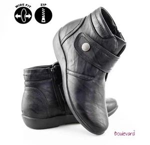 Womens Ladies Extra Wide Fit Flat Heel Work Walking Zip Ankle Boots Shoes Size - Picture 1 of 13