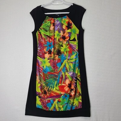 EUC Ronni Nicole Womens Medium M Bright Floral Shift Dress Knee Length Stretchy - Image 1 of 4