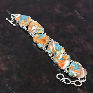 925 Silver Natural Spiny Oyster Copper Turquoise Chain Adjustable Bracelet