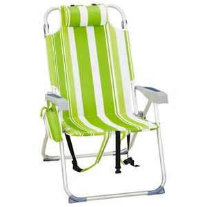 Green Stripes Beach Chair Oxford Cloth Aluminum Tube Bearing 24.8x27.56x38.98'' - Picture 1 of 19