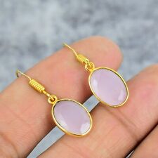 Rose Quartz Gemstone Dangle Handmade 925 Sterling Silver Earring Jewelry