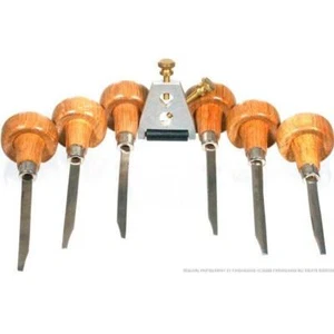 6 Hand Gravers with Wood Handles & Sharpener - Picture 1 of 3