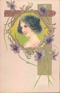 BELGIUM Art nouveau nice woman portrait 1900s PC - Picture 1 of 2