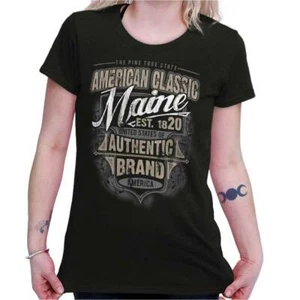 Maine American Souvenir Country ME USA Gift Womens Top Junior Graphic Tee - Picture 1 of 8