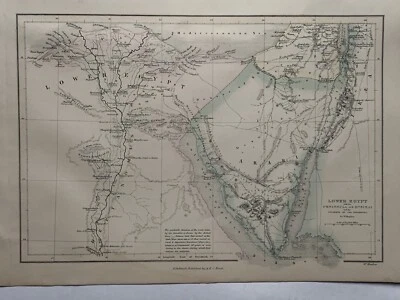 Mapa antigo original colorido à mão do Egito e das Jornadas dos Israelitas de 1854 - Imagem 1 de 3