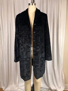Valerie Stevens Mob Wife Faux Swakara Long Sleeve Mid Length Black Coat SZ XL - Picture 1 of 11