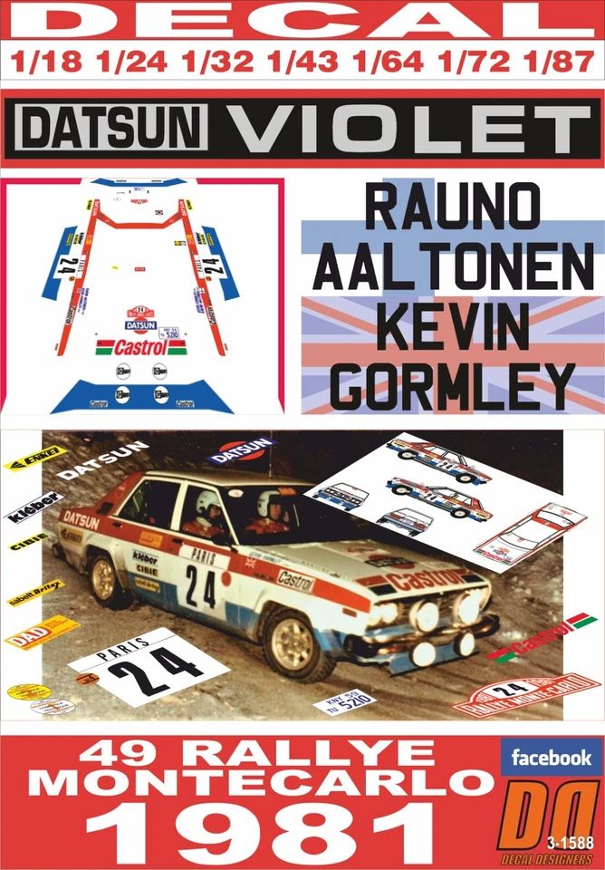 DECAL DATSUN VIOLET 160J R.AALTONEN R.MONTECARLO 1981 13th (06) - Image 1 of 1