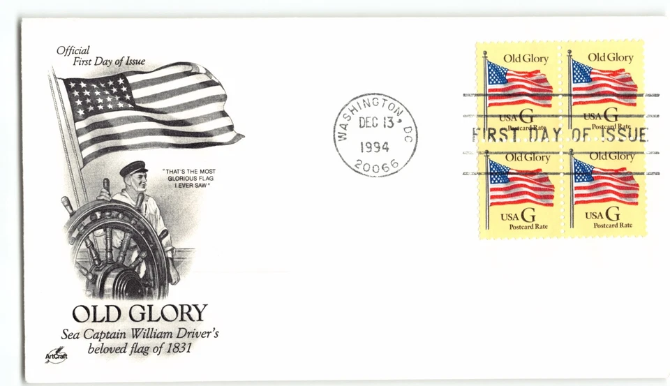 USA FDC 1994 Old Glory Sea Captain William Driver's Beloved Flag - Image 1 of 2