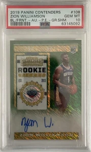 2019 Contenders Green Shimmer Prizm Zion Williamson RC Rookie Ticket AUTO PSA 10
