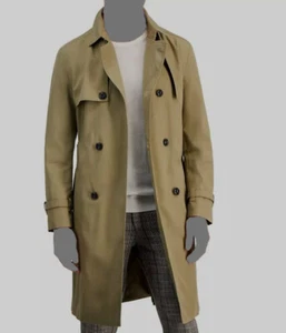 Hugo Boss Men's Beige Regular-Fit Belted Lined Raincoat Trench Coat Size 38R - Picture 1 of 5