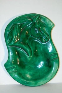 Vintage Horse Head Ashtray Kelly Green ceramic shiny - signed: ALEXANDER mancave - Picture 1 of 5