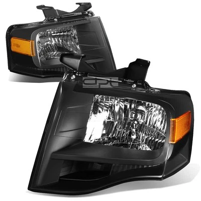 Fit 2007-2014 Ford Expedition Pair Black Housing Amber Side Headlight/Lamp Set - Image 1 of 4