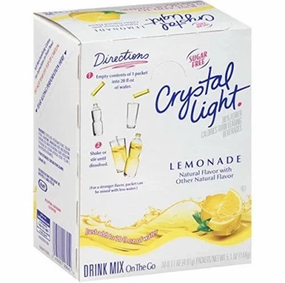 Mezcla de bebidas de limonada sin azúcar Crystal Light 30 paquetes (1 caja) Foto 1 de 2