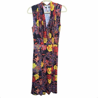 Erdem Midi Dress Size 6 Floral Deep V-Neck Sheath Pencil Stretchy Designer - Image 1 of 4