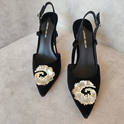Antonio Melani slingback pumps 8 black velvet Sharla silver medaglion new $120 - Image 1 of 4