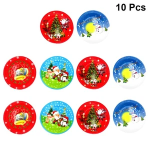 10pcs Christmas Party Disposable Plates Cartoon Paper Plate Tableware for - Picture 1 of 11