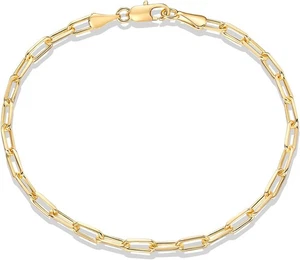14K Gold Plated Paperclip/Curb/Figaro Chain Adjustable Bracelet for Women - Picture 1 of 5
