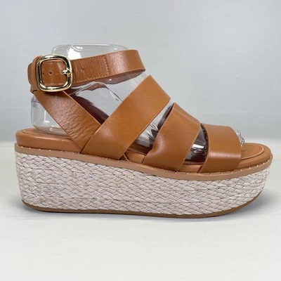FitFlop Eloise Wedge Sandals Womens Size 8 Tan Platform Espadrille Strappy Shoes - Image 1 of 4