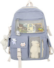 Kawaii Backpack with Cute Pin and Accessories for School Bag Girl Backpack (Blue