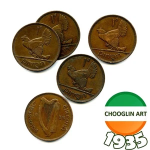 Satz (x5) IRISCHE 1935 PENNY 1d Münzen, 90 Jahre alt! - Bild 1 von 1