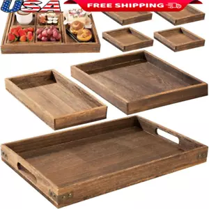 Rustic Wooden Serving Trays Set of 7 Nesting Platters Home Decor Kitchen Serving - Picture 1 of 10