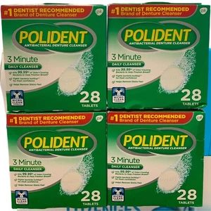 28 count Polident 3 Minute Daily Denture Cleanser tabs x 4 Boxes Expire 10/31/24 - Picture 1 of 3