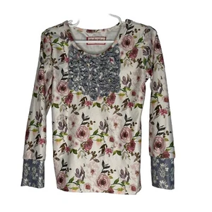 Cheeky Plum Floral Ruffle Long Sleeve Top Girl's Size 5/5T Cream Purple Mauve - Picture 1 of 10