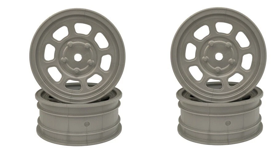 DE Racing Speedway Rear Buggy Wheels Silver Associated B6 & CW Oval DER-DSB-ARS - Image 1 of 1