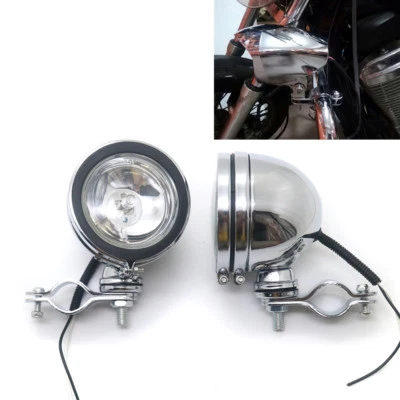 Chrome Retro Driving Spot Fog Light With Roll Cage Guard Bar Tube Mount Bracket - Image 1 of 4