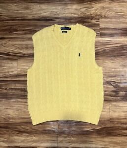 Ralph Lauren Polo Sweater Vest Mens XL Yellow Pony 100% Pima Cotton Cable Knit