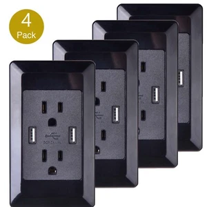 4 Pack Electrical Outlet Panel Dual USB wall charger port Socket Power Adapter - Afbeelding 1 van 7
