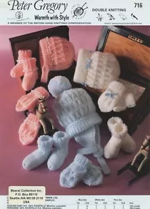Peter Gregory KNITTING PATTERN 716 DK Baby's Hats, Socks, Mittens & Bonnet 0-9mo - Picture 1 of 2