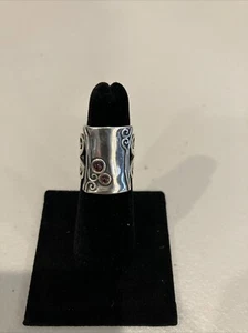 Estate Jewelry Signed A. S. Sterling Silver Israel Purple Stone Wide Ring Size 6 - Picture 1 of 8