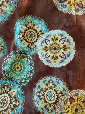 Sewing Fabric Springs Paisley Medallions Star Burst Brown & Aqua Green 2ydX45" - Image 1 of 4