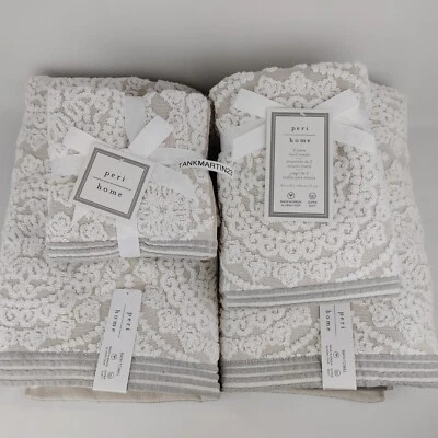 Peri Home 2 Bath & 2 Hand Towels & 4  Washcloths Scroll Brenna Linen Beige Gray - Image 1 of 4