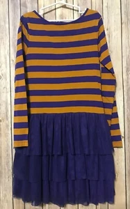 Mini Boden Mädchen gold & lila gestreift Langarm Drop Waist Tüll Kleid 11/12  - Bild 1 von 2