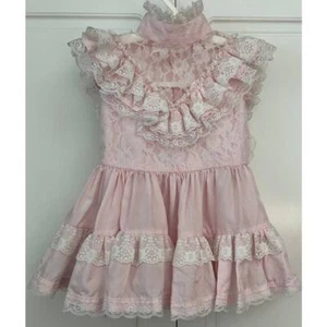 Vintage Infant Girl Pink Dress with White Lace Ruffles No Tags - Picture 1 of 8