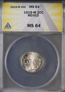 1919 M Mexico Silver 20 Centavos - ANACS MS64 - Picture 1 of 2