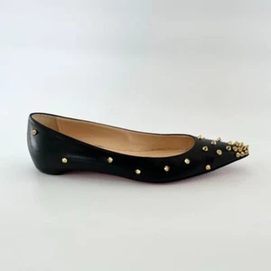 Christian Louboutin black leather spike flats 385 - Picture 1 of 6