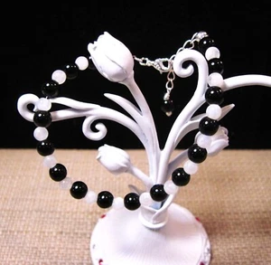 Wunderschönes ausgefallenes 925 Sterling Silber Armband schwarzer Onyx & Mondstein F92 - Bild 1 von 3