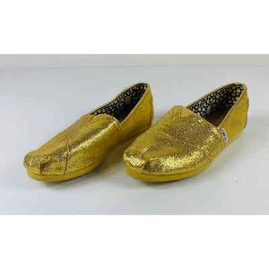 Toms Womens Classic Gold Glitter Slip On Canvas Shoes Size 8W - Picture 1 of 7