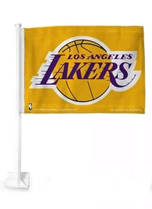 NBA Los Angeles Lakers Car Auto Flag Banner & Pole 2 sided-Yellow - Picture 1 of 3