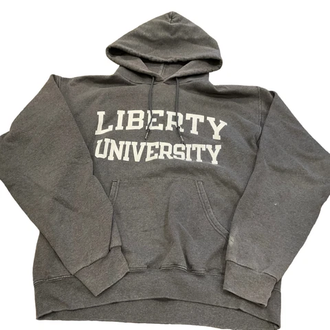 Vintage Y2K Champion Liberty University Hoodie Sweatshirt Mens Medium Gray Pocke Cover