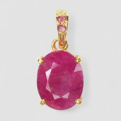 Pristine Pink Ruby Pendant 925 Sterling Silver 24K Gold Plated Natural Gemstone - Image 1 of 4
