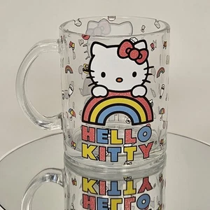 2024 Hello Kitty Coffee Mug Cup Clear Rainbow Sanrio 17.5oz Glass Brand New - Picture 1 of 6
