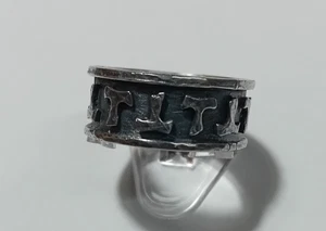 fascia anello templare croce tau in argento 925 martellato e ossidato - Imagen 1 de 9