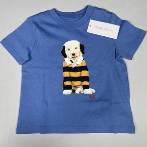 Polo Ralph Lauren Boys Size 18M, Dog, Short Sleeve Blue T-Shirt - Picture 1 of 6